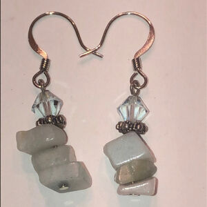 Silver Tone Green Semi Precious Stone Chips Dainty Beaded Boho Pierced Earrings